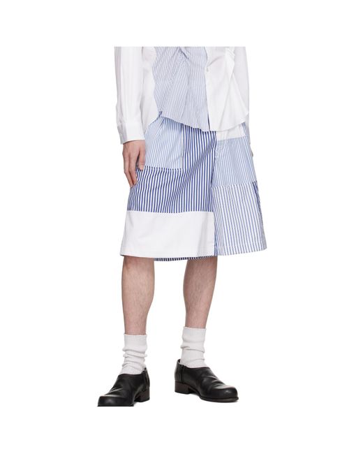 Comme des Garçons Blue Patchwork Striped Shorts for men