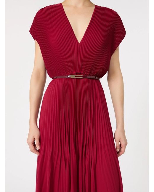 Max Mara Red Belted-Waist Pleated Maxi Dress