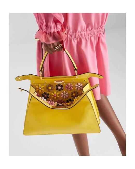 Fendi Yellow Peekaboo Iseeu Medium Broom Leather Bag With Floral Decoration