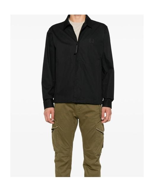 C P Company Black Zip-Around Overshirt for men