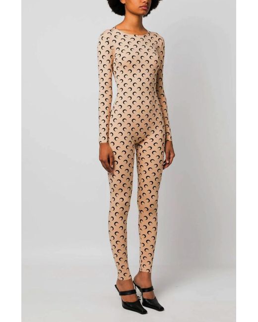 MARINE SERRE Natural 'Moon Printed' Catsuit