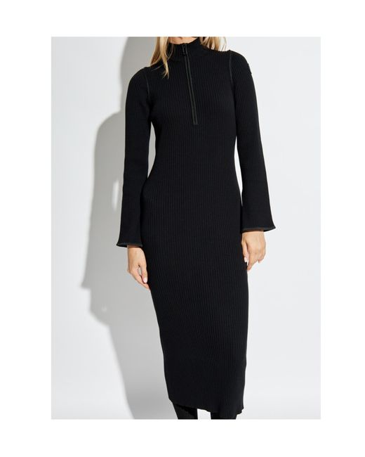 Moncler Black Half-Zip Ribbed-Knit Midi Dress