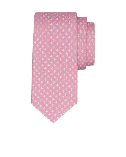 Ferragamo Pink Mini Fish Print Silk Tie for men
