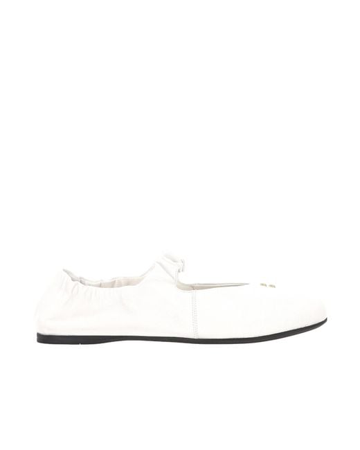 Miu Miu White Gathered Ballet Flats