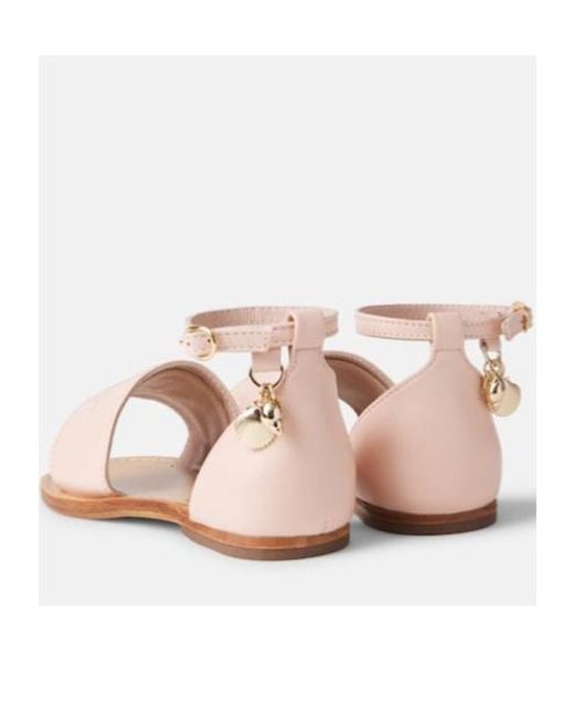 Chloé Pink Logo Leather Sandals