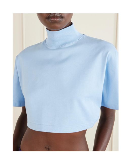 Alaïa Blue Alaïa Cropped Jersey T-Shirt