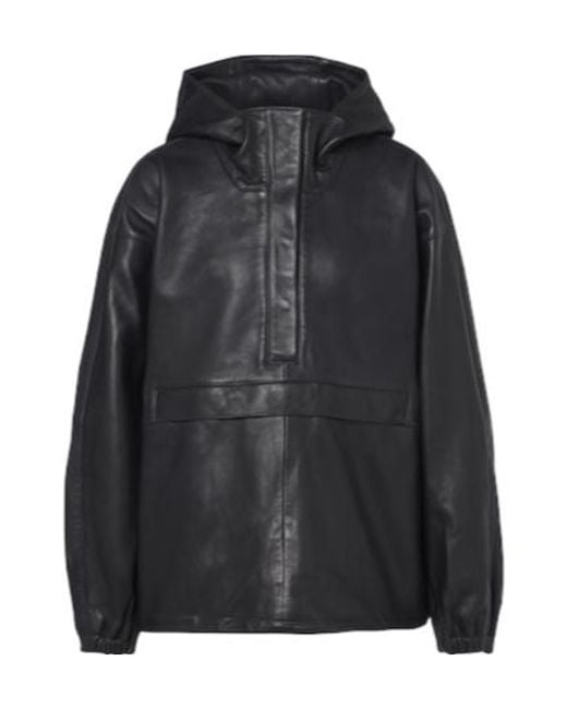 Rohe Black Hooded Oversized Leather Jacket