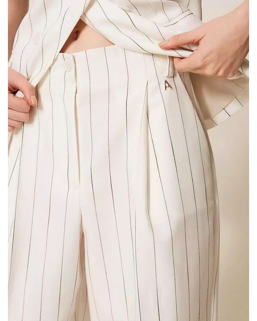 Twinset White Pinstripe Palazzo Trousers