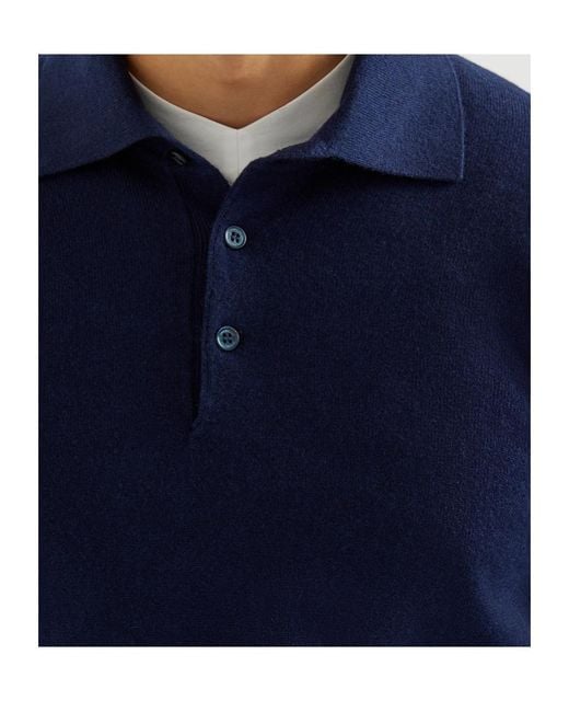 Brunello Cucinelli Blue Cashmere Knit Polo Shirt for men
