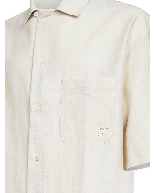Jacquemus White Off- Cotton Blend Canvas Paysan Shirt for men