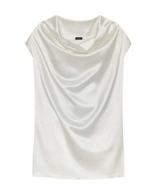 Kiton White Draped Collar Top