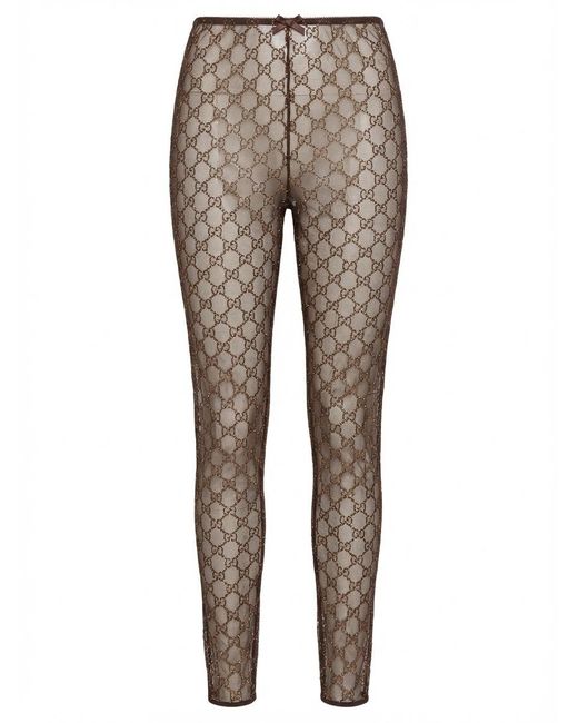Gucci Brown Tulle Leggings With Gg Crystals