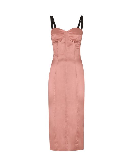 Dolce & Gabbana Pink Satin Calf-Length Corset Dress