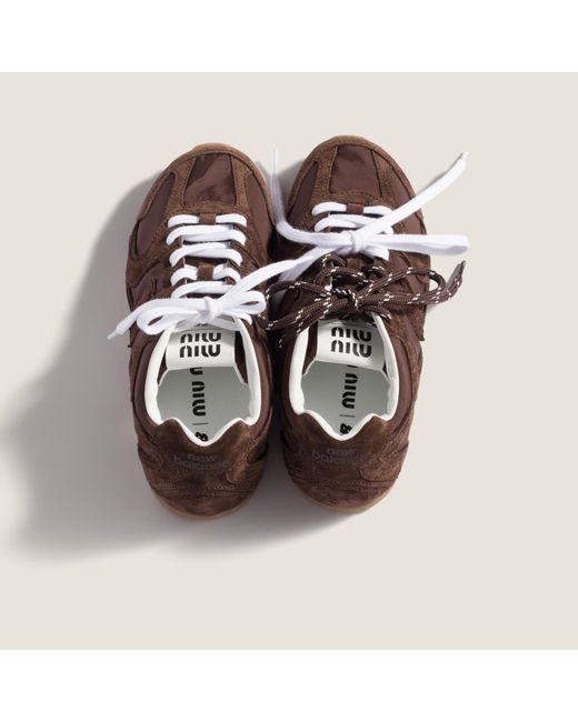 Miu Miu Brown New Balance X 530 Sl Technical Fabric And Suede Sneakers