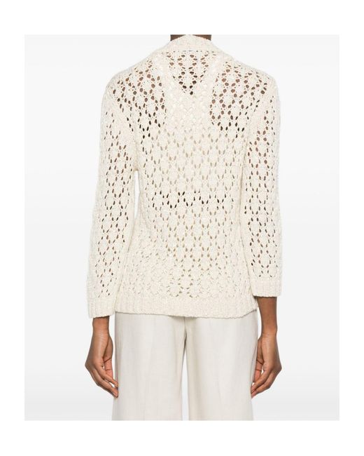 Fabiana Filippi Natural Open-Knit V-Neck Cardigan