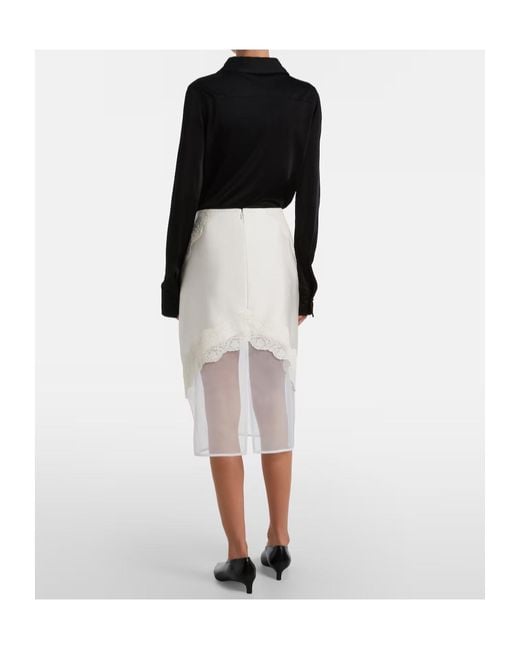 Jil Sander White Lace-Trimmed Satin Midi Skirt