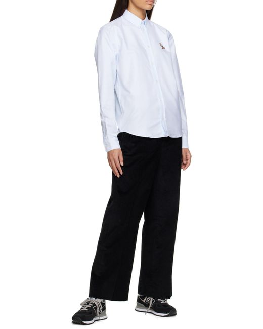Maison Kitsuné White Fox-Patch Long-Sleeve Shirt for men