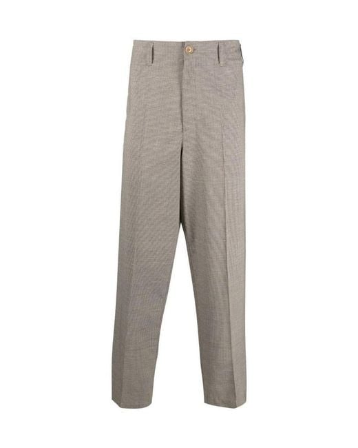 Lemaire Gray Check-Print Straight-Leg Trousers for men