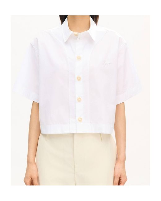 KENZO White Cropped Logo Embroidered Shirt