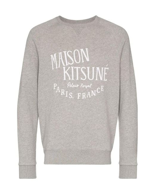 Maison Kitsuné Gray Maison Kitsuné Logo Printed Crewneck Sweatshirt for men