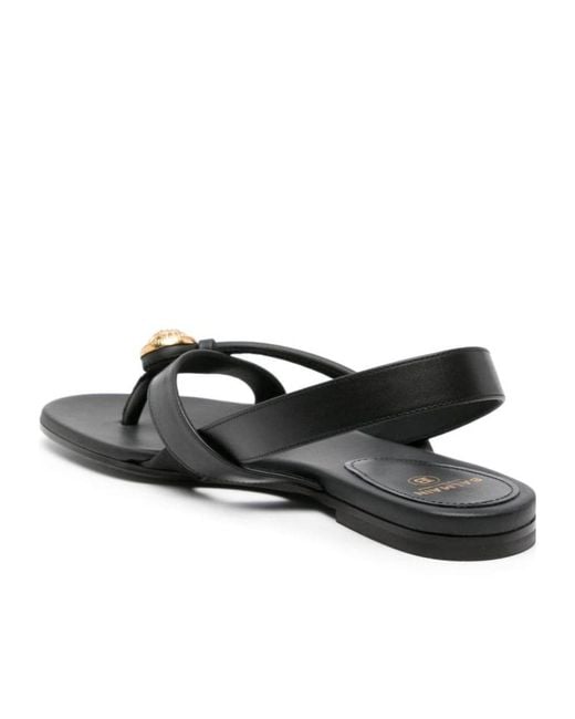 Balmain Black Embossed Button Thong Strapped Sandals