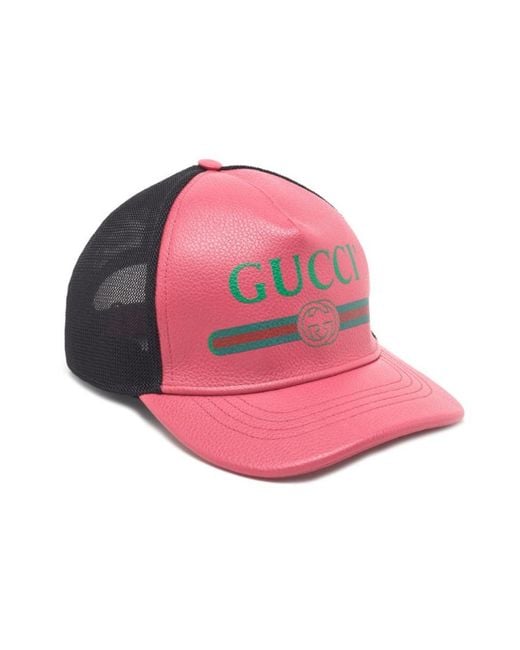 Gucci Pink Logo Print Baseball Cap