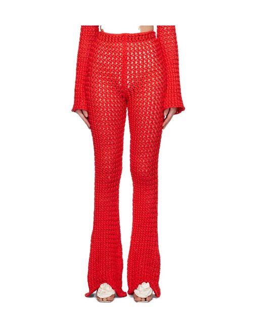 Moschino Red Crocheted Casual Pants
