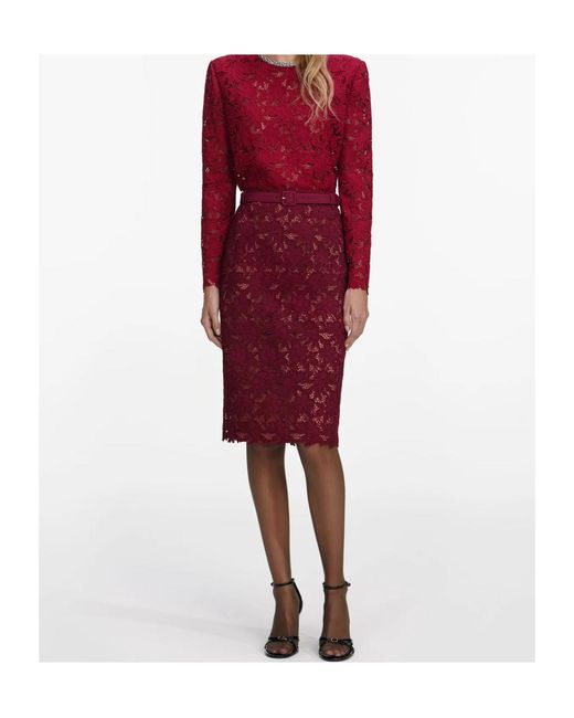 Self-Portrait Red Guipure Lace Midi Skirt