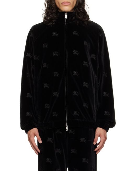 Burberry Black Ekd Velvet-Finished High-Neck Zipped Sweatshirt for men