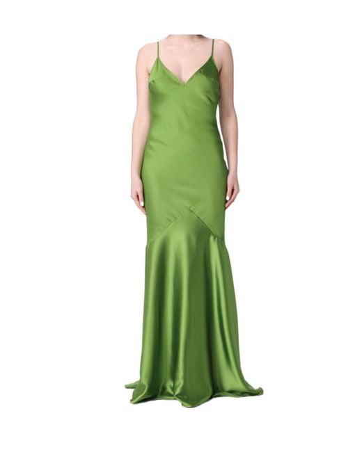 Elisabetta Franchi Green Satin Open-Back Maxi Dress