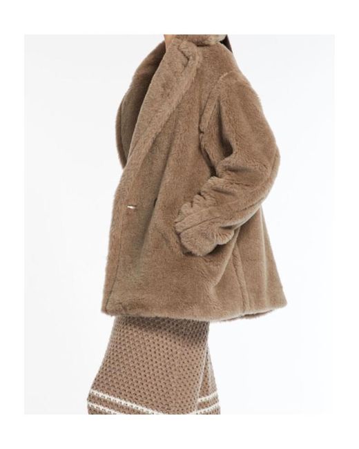 Max Mara Brown Espero Faux-Fur Double-Breasted Coat
