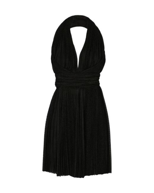 Dolce & Gabbana Black Short Pleated Lurex Mesh Dress