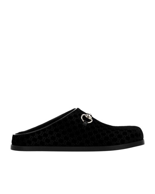 Gucci Black Monogrammed Slip-On Sandals