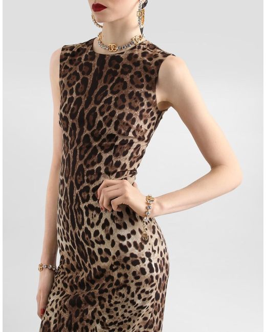 Dolce & Gabbana Brown Leo-Print Charmeuse Dress