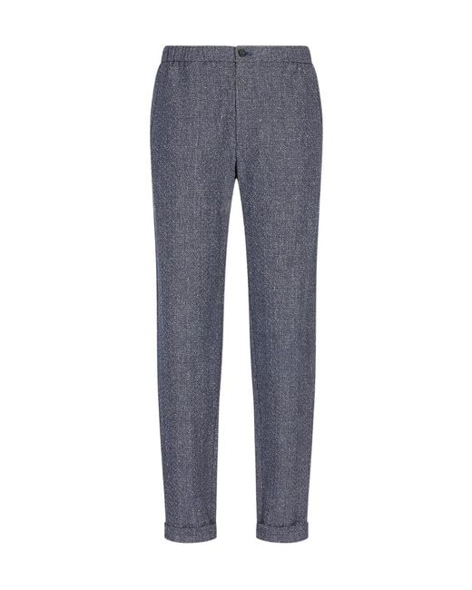 Emporio Armani Blue Textured Woven Cropped Trousers for men