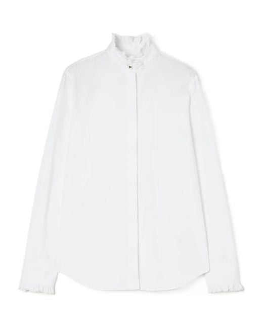 Burberry White Classic Fit Ruffled Cotton Poplin Shirt