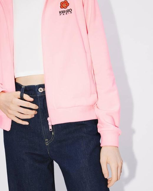 KENZO Pink 'Boke Flower Crest' Hooded Embroidered Zip-Up Cardigan