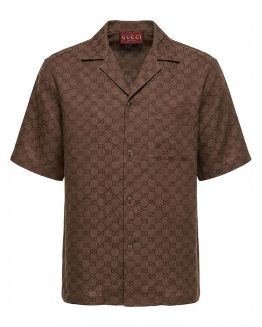 Gucci Brown Gg Collared Short-Sleeved Shirt for men