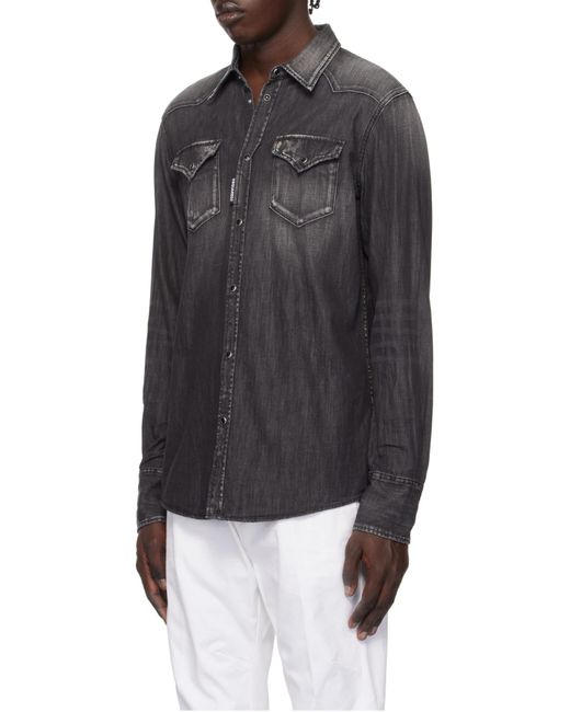 DSquared² Black Distressed Denim Shirt for men