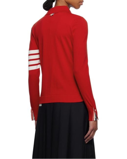 Thom Browne Red 4-Bar Stripe Knitted Polo Shirt