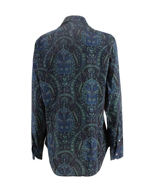 Etro Blue Paisley-Pattern Buttoned Shirt for men