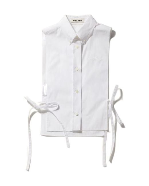 Miu Miu White Sleeveless Side-Tie Shirt Top