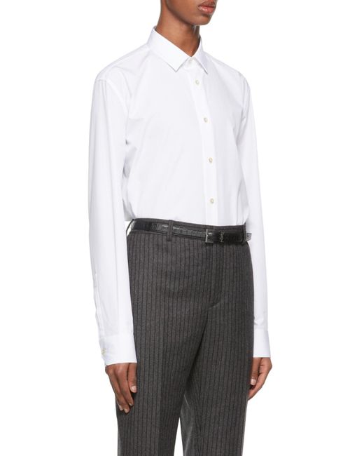 Saint Laurent White Slim Fit Long-Sleeved Shirt for men