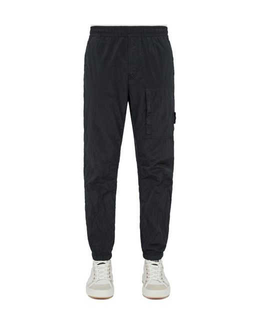 Stone Island Black Compass-Badge Tapered Leg Trousers for men