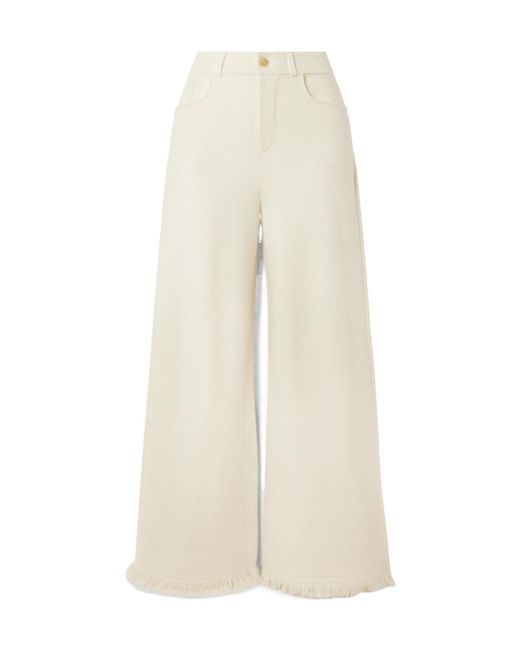 arch4 White Storme Frayed Organic Wool And Cashmere-Blend Wide-Leg Pants