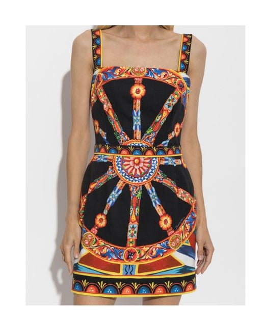 Dolce & Gabbana Black Carretto-Print Fabric Short Dress