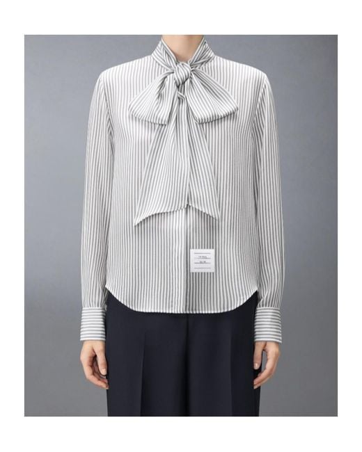 Thom Browne Gray Striped Silk-Satin Shirt
