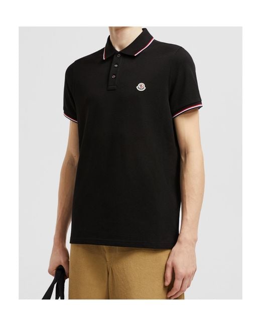 Moncler Black Logo Patch Short-Sleeved Polo Shirt for men
