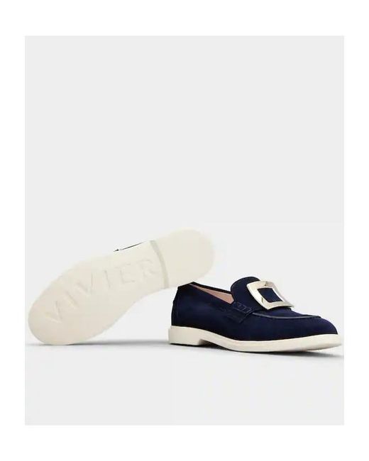 Roger Vivier Blue Buckle Detailed Round Toe Loafers