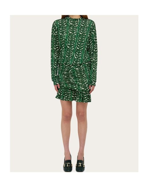 Ferragamo Green Mini Dress With Drape Detail